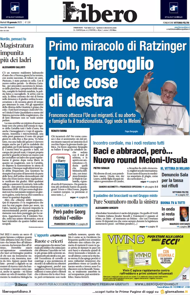 Prime pagine giornali 10 gennaio 2023. L’Italia darà lo scudo aereo a Kiev