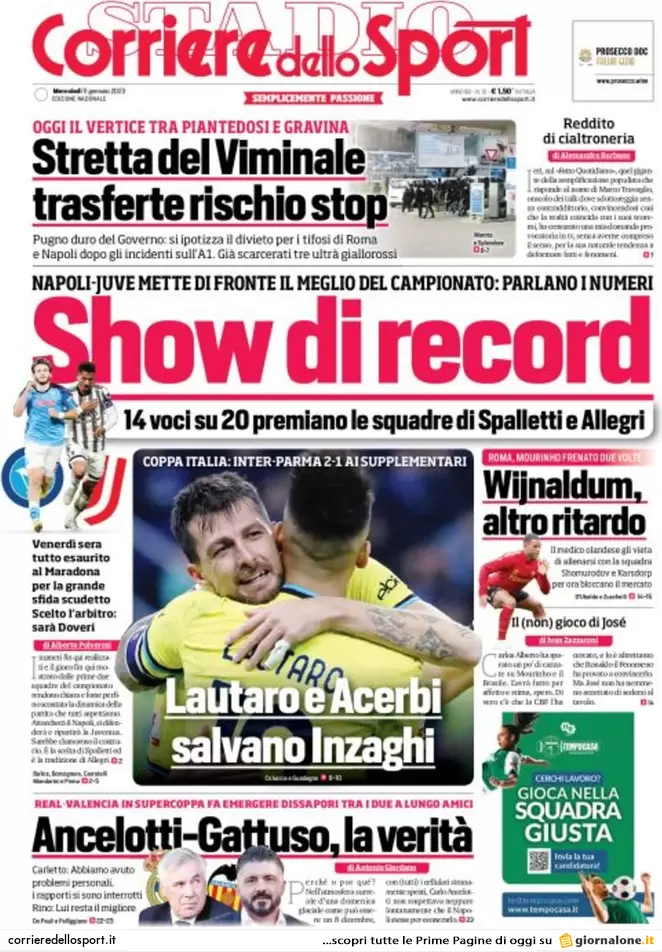 Prime pagine giornali 11 gennaio 2023. Bolsonaro rischia il blocco dei conti