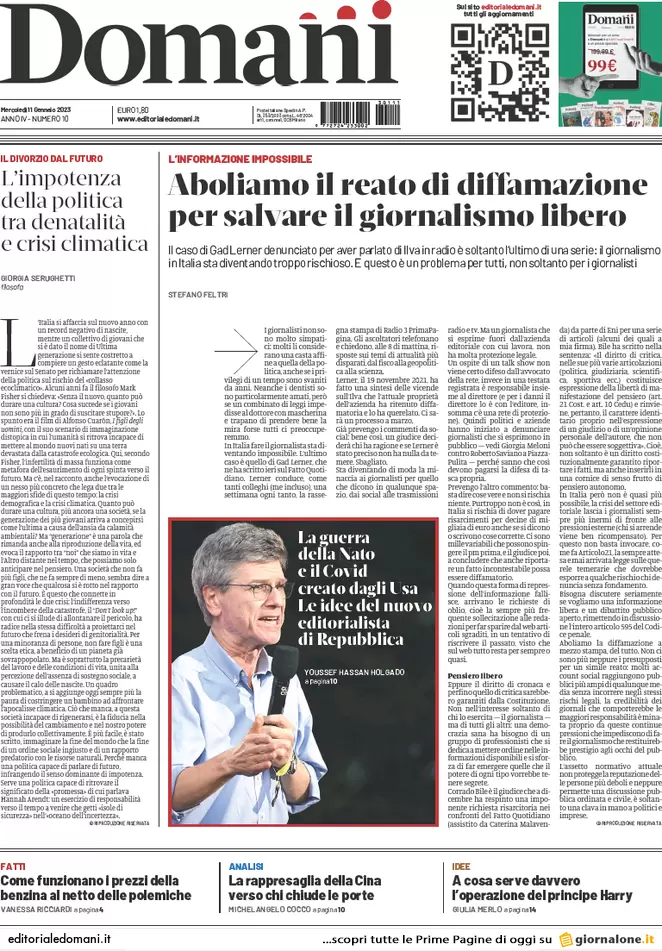 Prime pagine giornali 11 gennaio 2023. Bolsonaro rischia il blocco dei conti