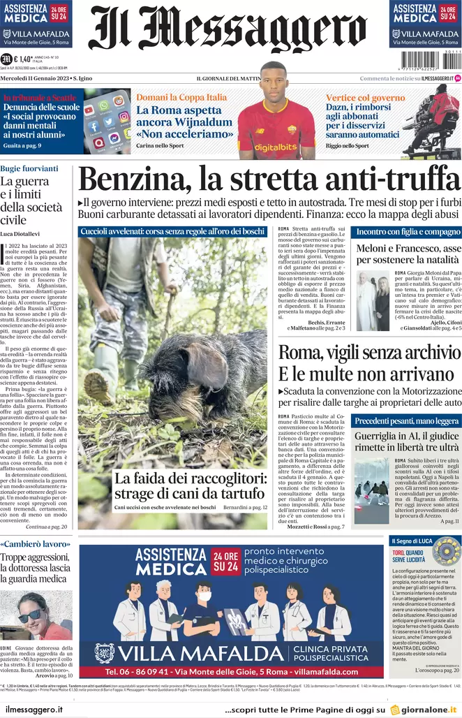 Prime pagine giornali 11 gennaio 2023. Bolsonaro rischia il blocco dei conti