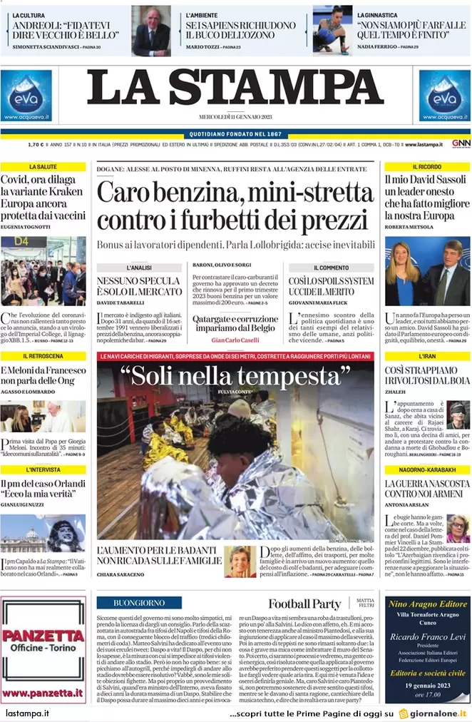 Prime pagine giornali 11 gennaio 2023. Bolsonaro rischia il blocco dei conti