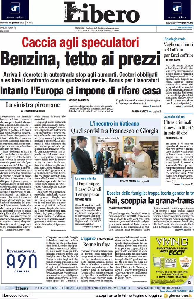 Prime pagine giornali 11 gennaio 2023. Bolsonaro rischia il blocco dei conti
