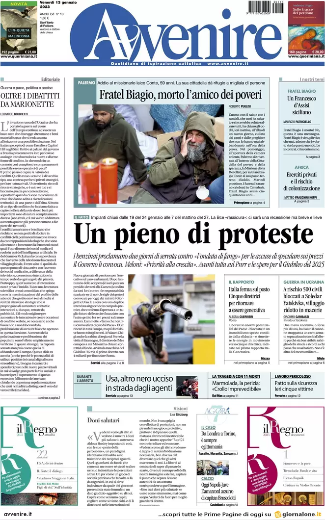 Prime pagine giornali 13 gennaio 2023. Benzina e accise, il governo è in panne Prime pagine giornali 13 gennaio 2023. Benzina e accise, il governo è in panne