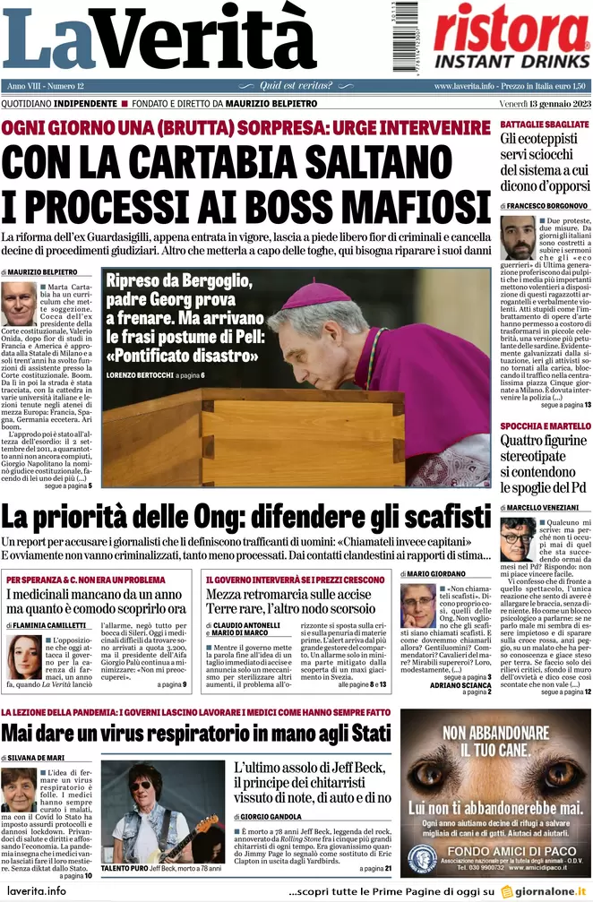 Prime pagine giornali 13 gennaio 2023. Benzina e accise, il governo è in panne Prime pagine giornali 13 gennaio 2023. Benzina e accise, il governo è in panne