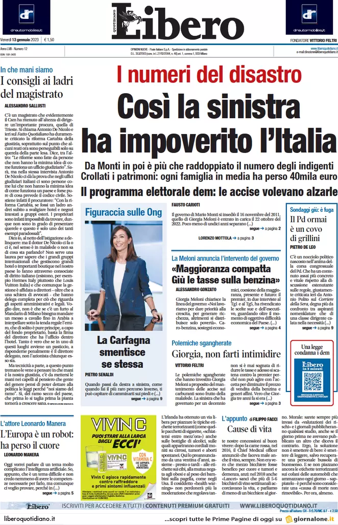 Prime pagine giornali 13 gennaio 2023. Benzina e accise, il governo è in panne Prime pagine giornali 13 gennaio 2023. Benzina e accise, il governo è in panne