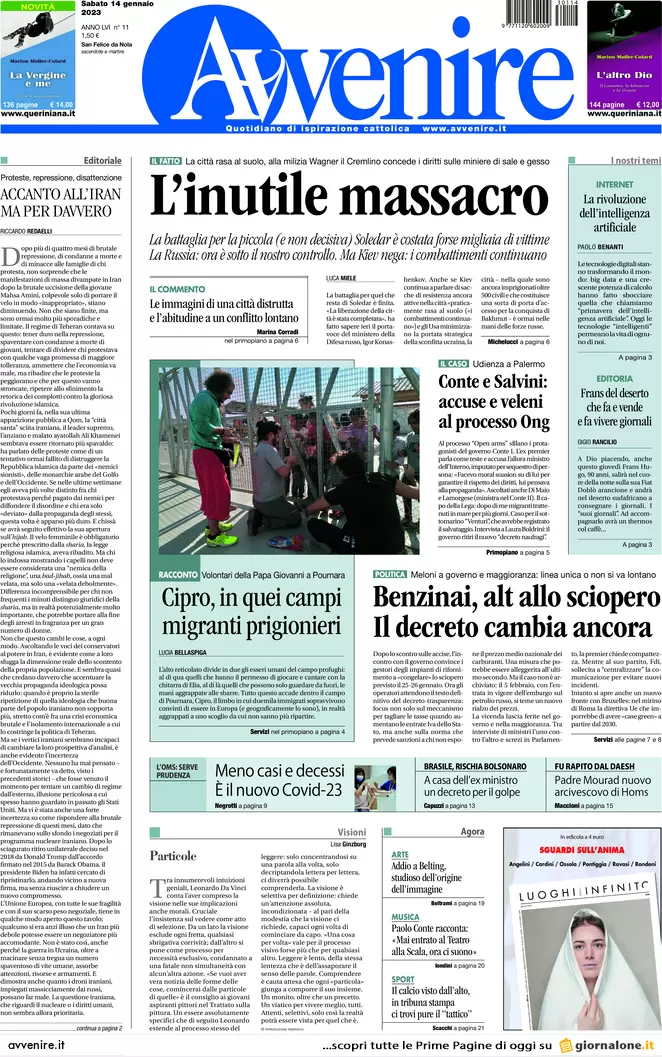 Prime pagine giornali 14 gennaio 2023. Governo diviso e in guerra con l’Europa