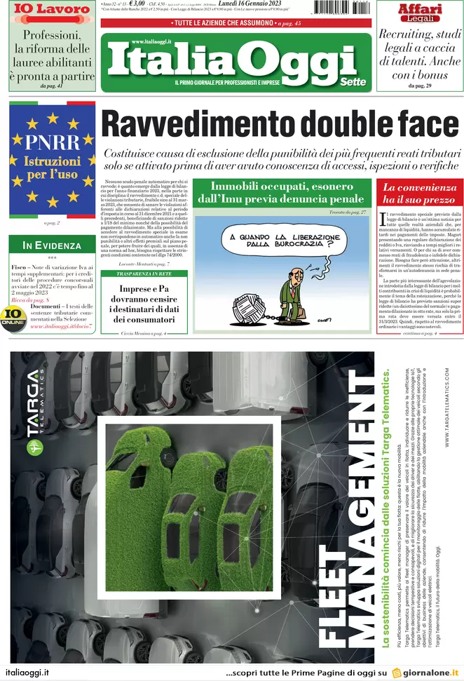 Prime pagine giornali economici 16 gennaio. Assunzioni, sconti di 600€ al mese
