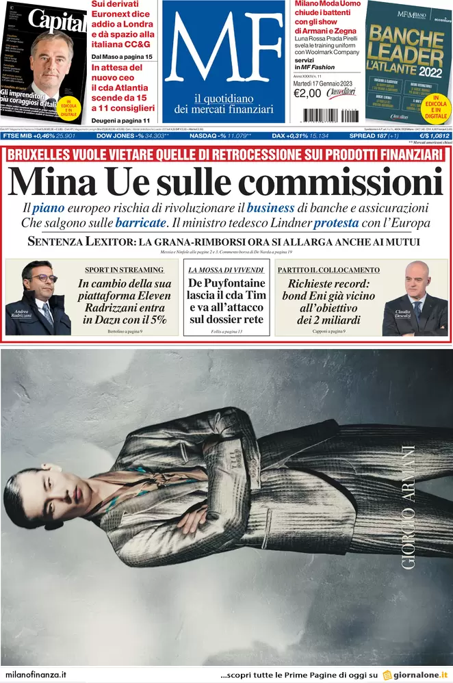 Prime pagine giornali economici 17 gennaio. Telecom, nuovo strappo di Vivendi