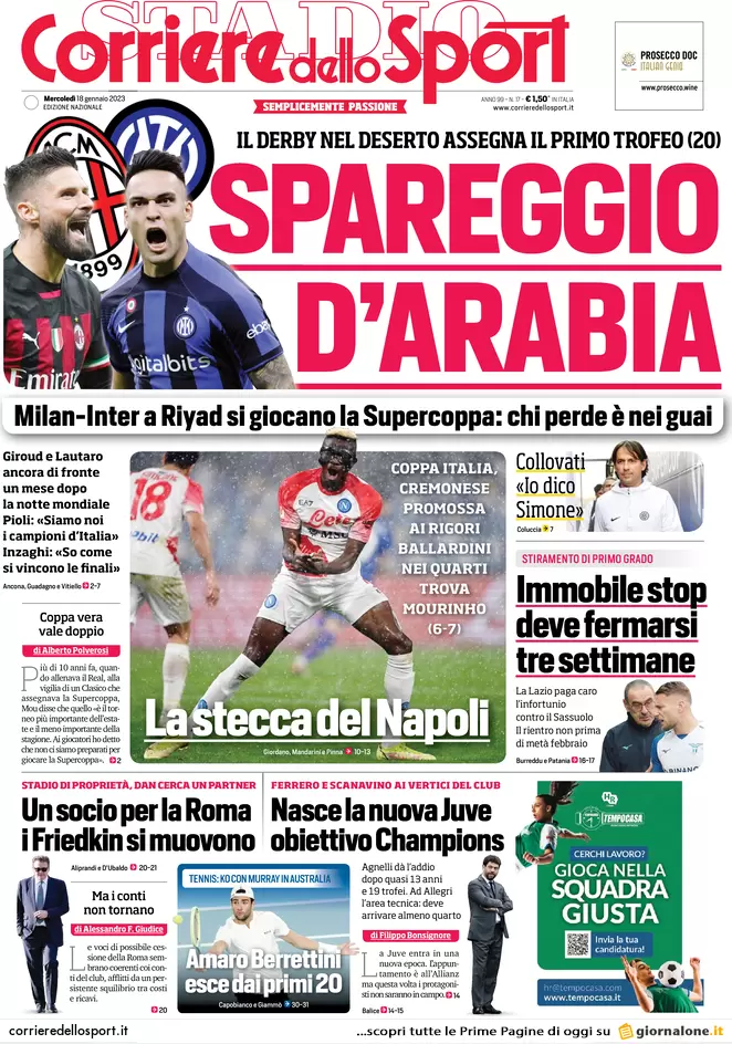 Prime pagine giornali 18 gennaio 2023. Mafia, caccia ai segreti del padrino