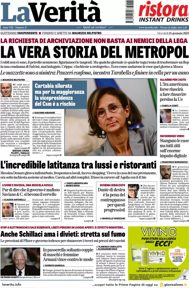 Prime pagine giornali 18 gennaio 2023. Mafia, caccia ai segreti del padrino