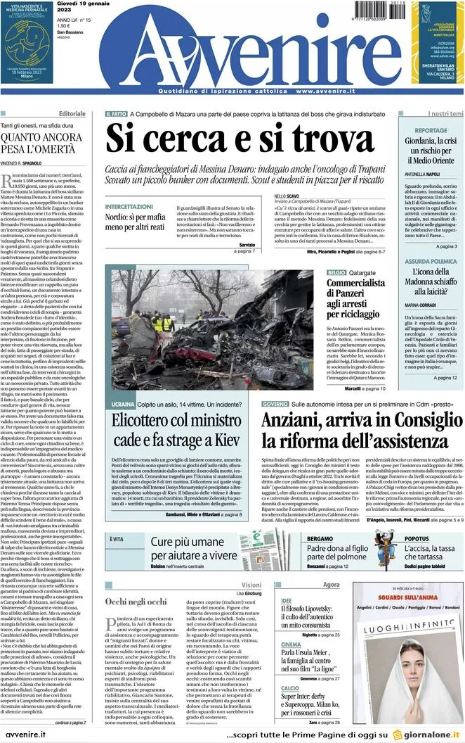 Prime pagine giornali 19 gennaio 2023. Ministro Nordio, schiaffo all’antimafia
