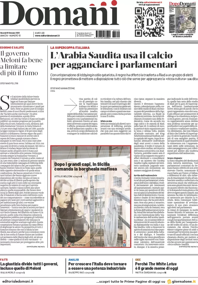 Prime pagine giornali 19 gennaio 2023. Ministro Nordio, schiaffo all’antimafia