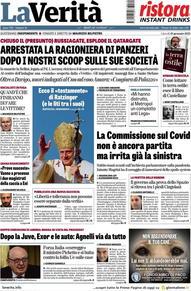 Prime pagine giornali 19 gennaio 2023. Ministro Nordio, schiaffo all’antimafia