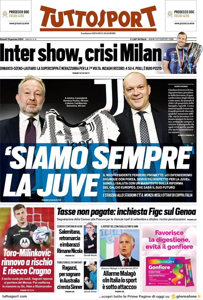Prime pagine giornali 19 gennaio 2023. Ministro Nordio, schiaffo all’antimafia Prime pagine giornali 19 gennaio 2023. Ministro Nordio, schiaffo all’antimafia