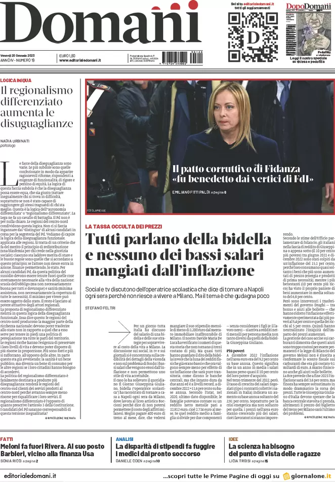 Prime pagine giornali 20 gennaio 2023. Nordio, attacco alle procure antimafia