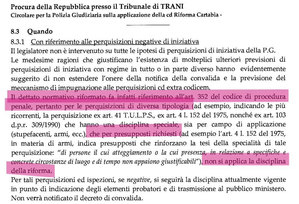 estratto procura Trani estratto procura Trani