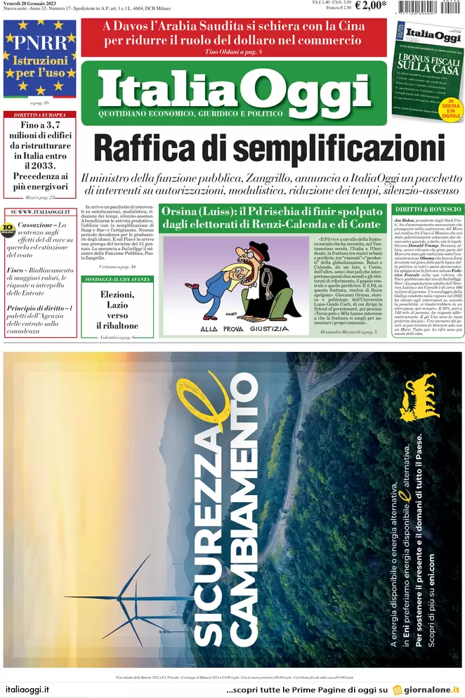 Prime pagine giornali economici 20 gennaio. Lagarde rialza i tassi, borse giù