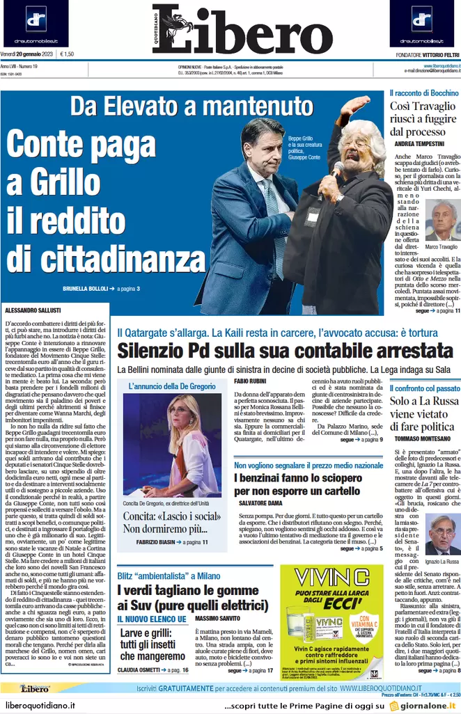 Prime pagine giornali 20 gennaio 2023. Nordio, attacco alle procure antimafia