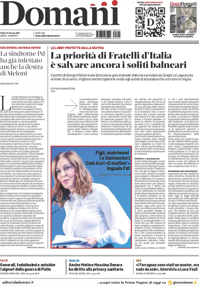 Prime pagine giornali 21 gennaio 2023. La Nato arma KIev, firme contro Nordio