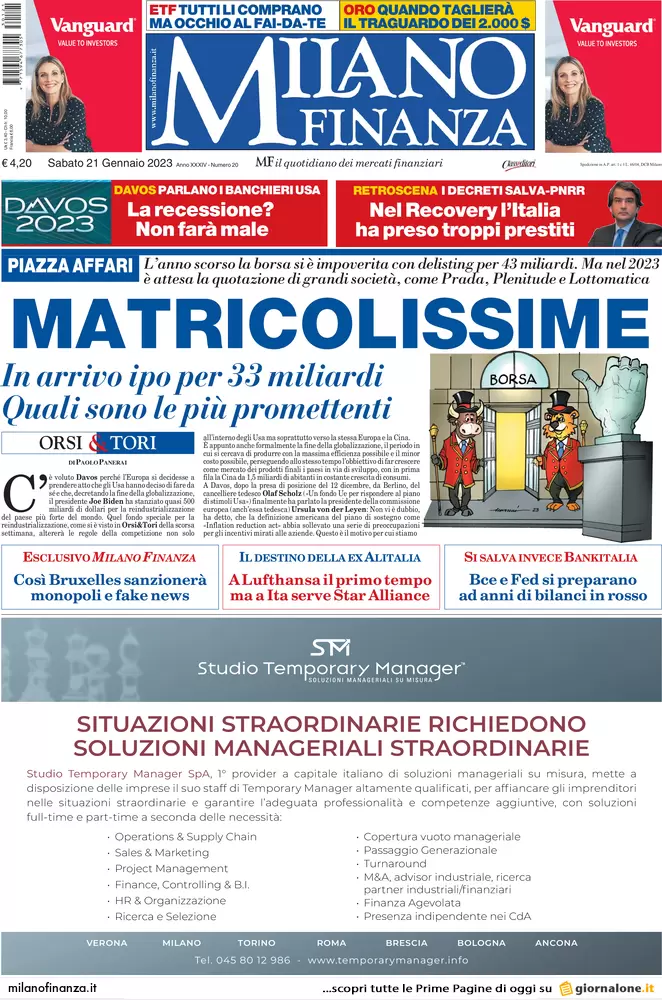 Prime pagine giornali economici 21 gennaio. Cartelle: rottamazione online