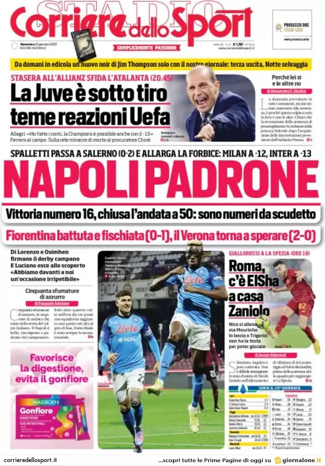 Prime pagine giornali 22 gennaio 2023. Fronda nel Pd. E quanto costa Lagarde..