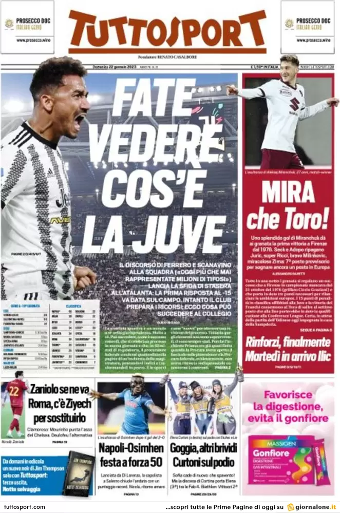 Prime pagine giornali 22 gennaio 2023. Fronda nel Pd. E quanto costa Lagarde..