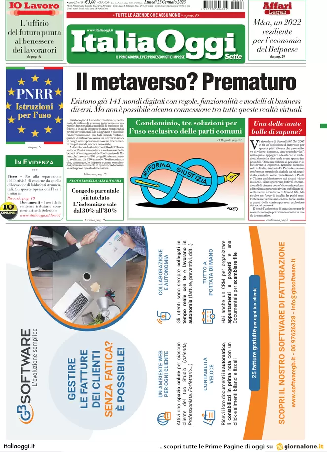 Prime pagine giornali economici 23 gennaio. Effetto crisi, cambiano i mutui