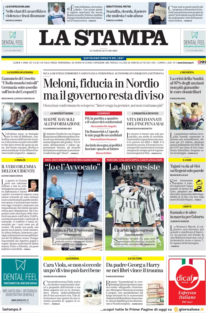 Prime pagine giornali 23 gennaio 2023. Usa, il pressing dell’Fbi su Biden Prime pagine giornali 23 gennaio 2023. Usa, il pressing dell’Fbi su Biden