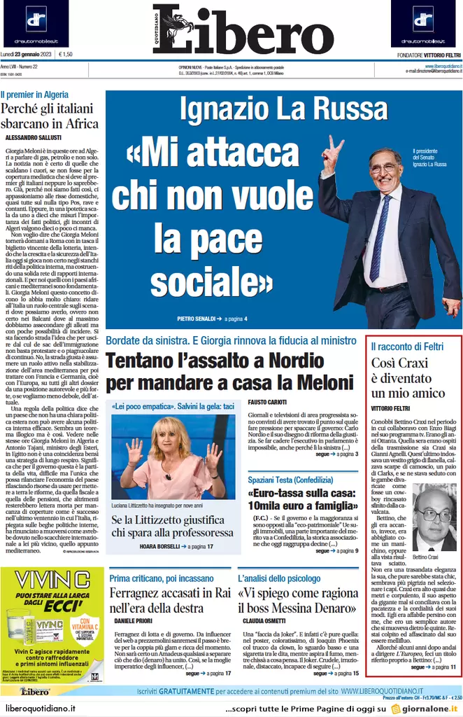 Prime pagine giornali 23 gennaio 2023. Usa, il pressing dell’Fbi su Biden Prime pagine giornali 23 gennaio 2023. Usa, il pressing dell’Fbi su Biden