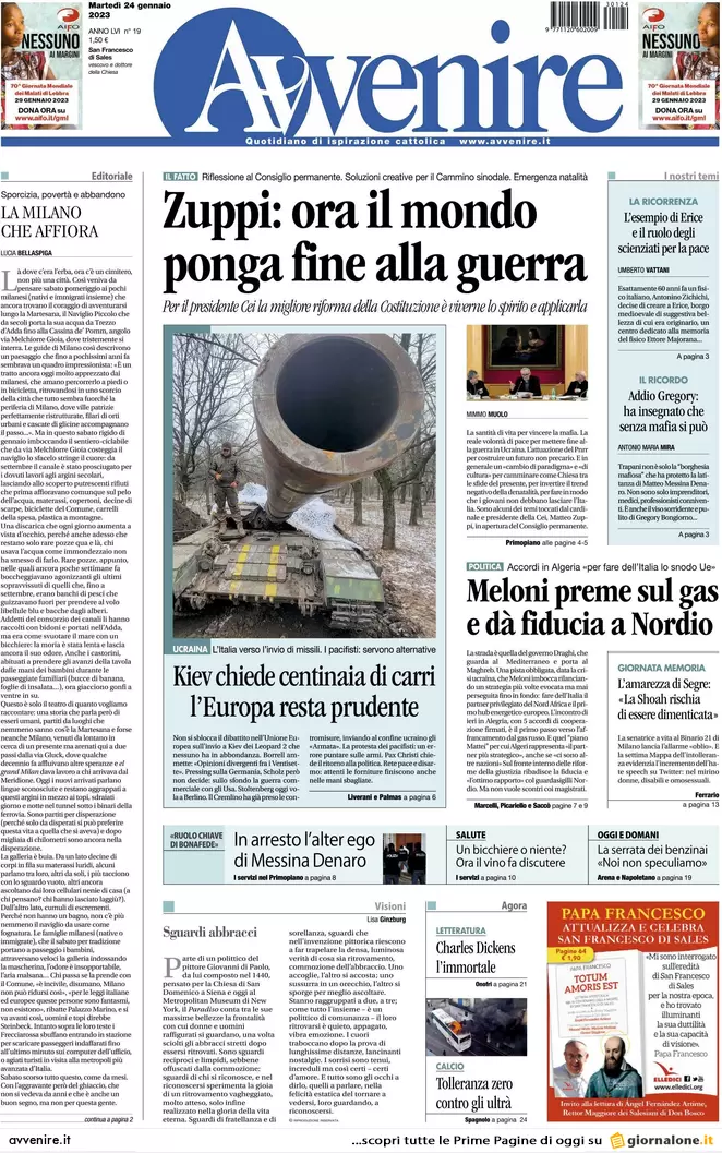 Prime pagine giornali 24 gennaio 2023. Gas, 5 accordi anti Putin con l’Algeria