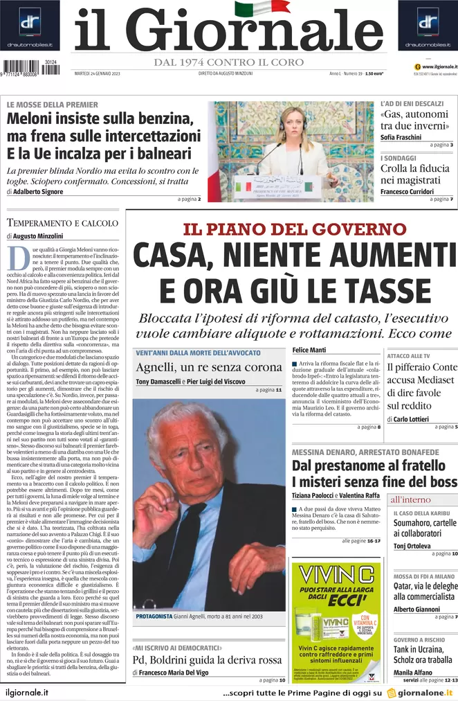 Prime pagine giornali 24 gennaio 2023. Gas, 5 accordi anti Putin con l’Algeria