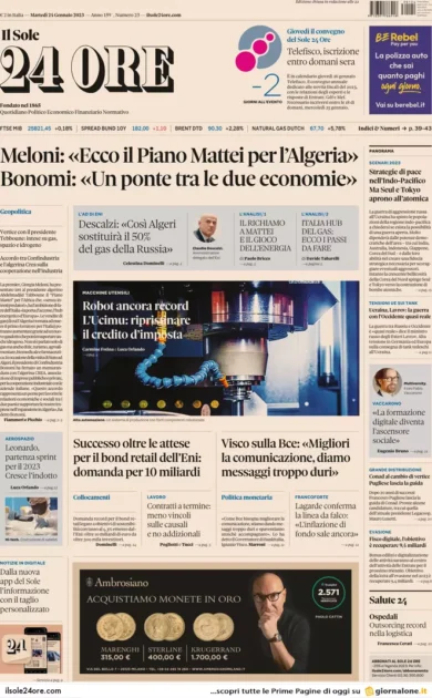 Prime pagine giornali economici 24 gennaio. Visco contro la Bce: “Così non va”
