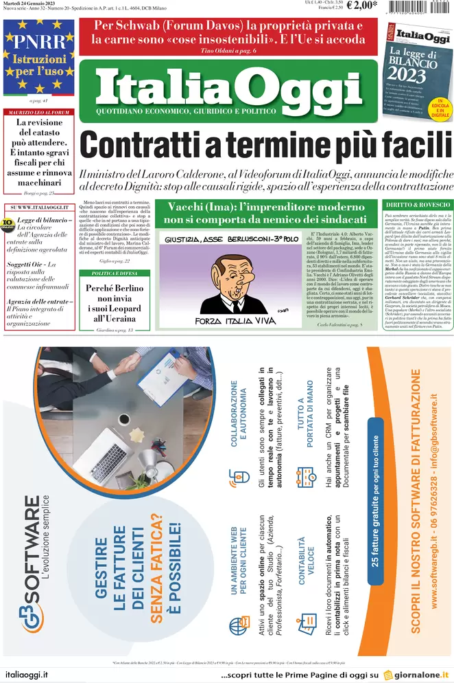 Prime pagine giornali economici 24 gennaio. Visco contro la Bce: “Così non va”