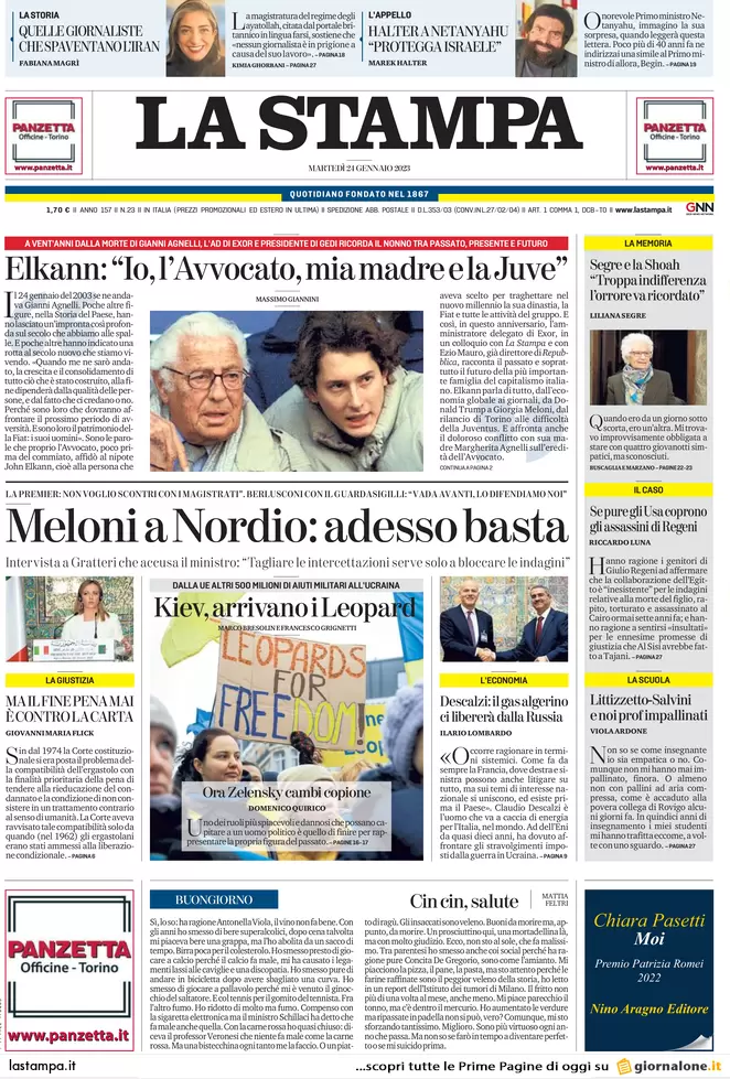 Prime pagine giornali 24 gennaio 2023. Gas, 5 accordi anti Putin con l’Algeria