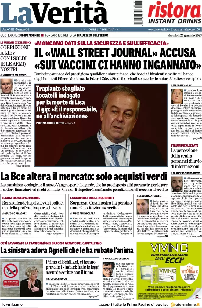 Prime pagine giornali 25 gennaio 2023. Escalation guerra: tank da Usa-Germania