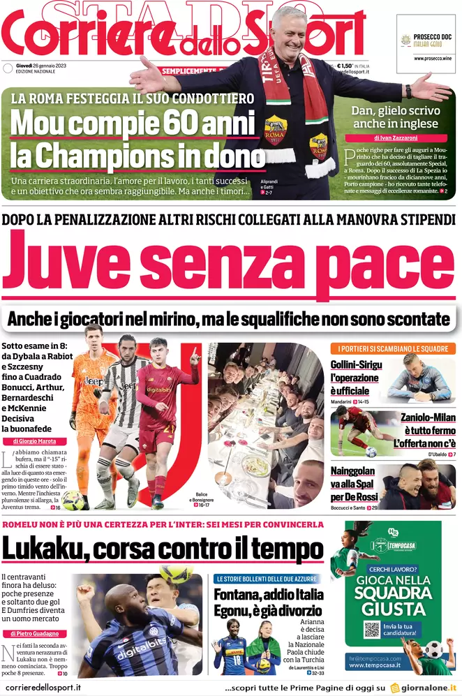 Prime pagine giornali 26 gennaio 2023. L’Italia garantisce lo scudo a Kiev