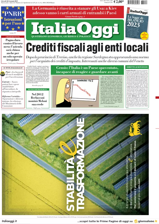 Prime pagine giornali economici 26 gennaio. Borse e spread sull’ottovolante