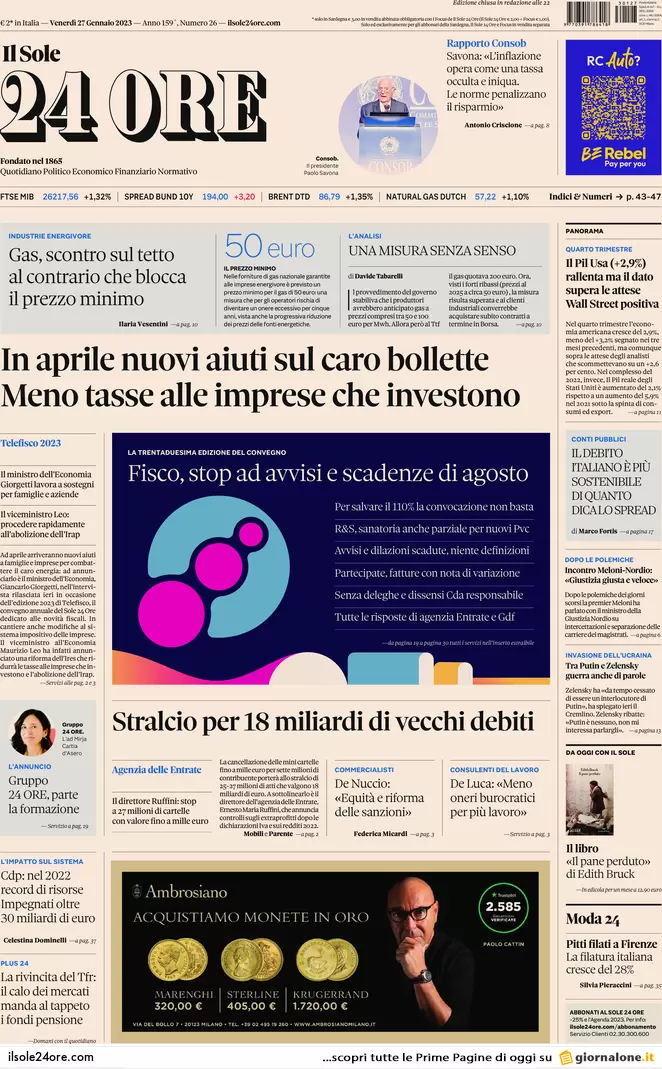 Prime pagine giornali 27 gennaio 2023. Stipendi ai prof, scuole in rivolta