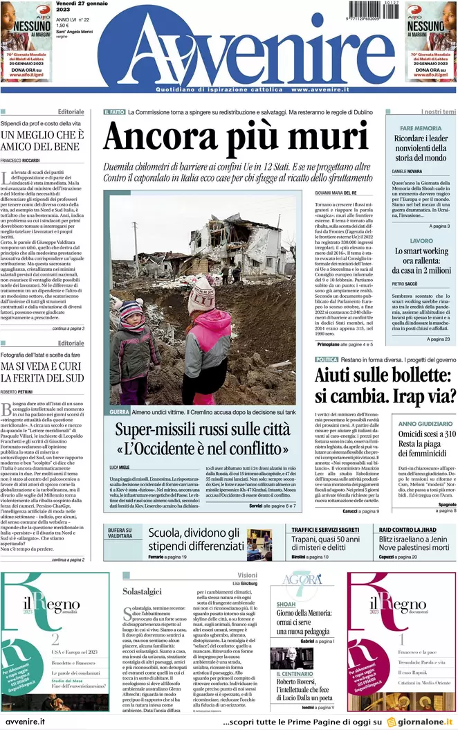 Prime pagine giornali 27 gennaio 2023. Stipendi ai prof, scuole in rivolta