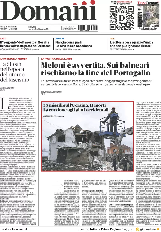 Prime pagine giornali 27 gennaio 2023. Stipendi ai prof, scuole in rivolta