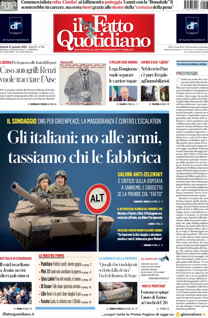 Prime pagine giornali 27 gennaio 2023. Stipendi ai prof, scuole in rivolta