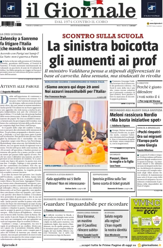 Prime pagine giornali 27 gennaio 2023. Stipendi ai prof, scuole in rivolta