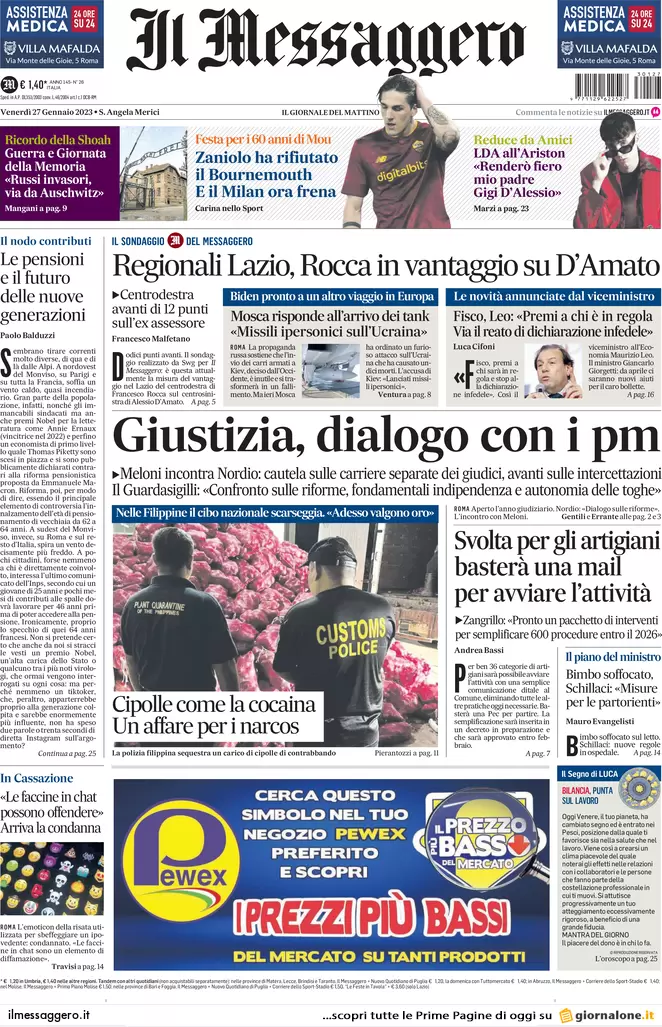 Prime pagine giornali 27 gennaio 2023. Stipendi ai prof, scuole in rivolta