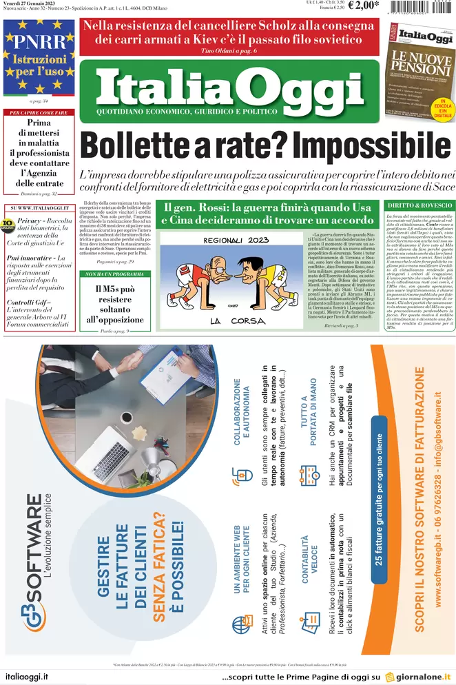 Prime pagine giornali economici 27 gennaio. Stralcio su 18mld di vecchi debiti