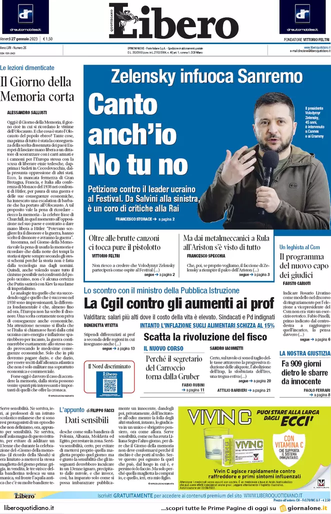 Prime pagine giornali 27 gennaio 2023. Stipendi ai prof, scuole in rivolta