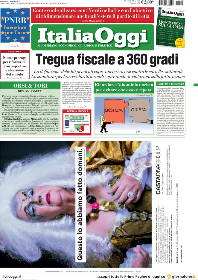 Prime pagine giornali economici 28 gennaio. Olimpiadi 2026, allarme ritardi
