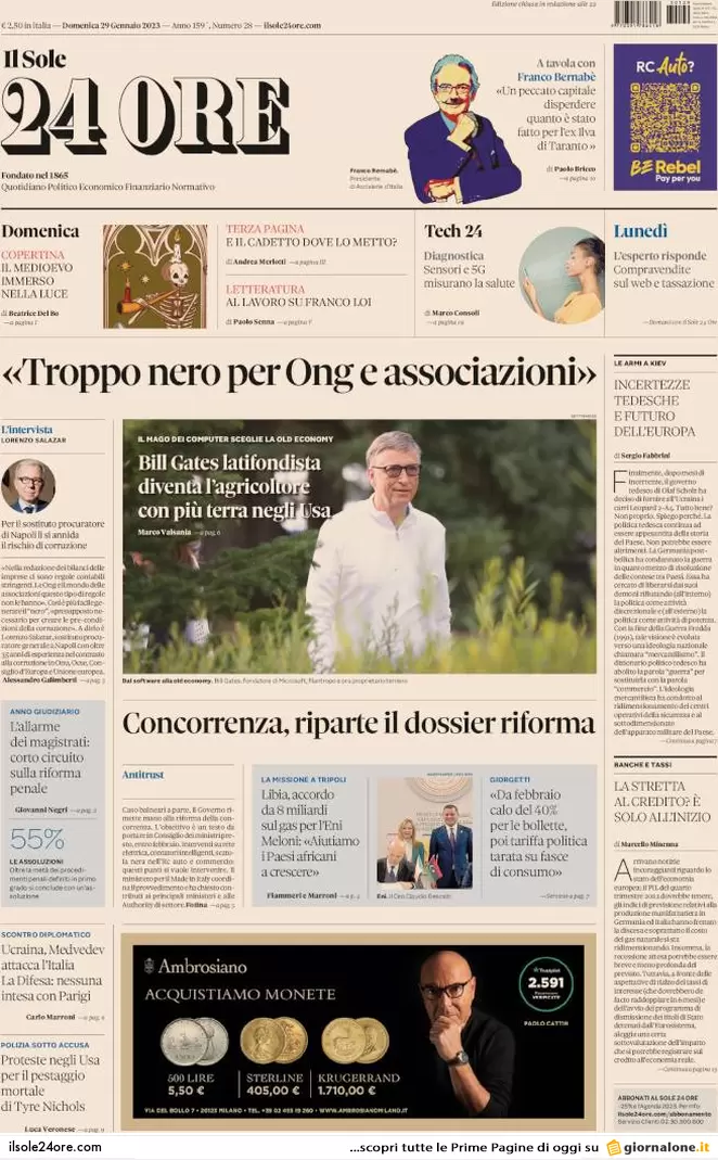 Prime pagine giornali economici 29 gennaio. Concorrenza, riparte la riforma