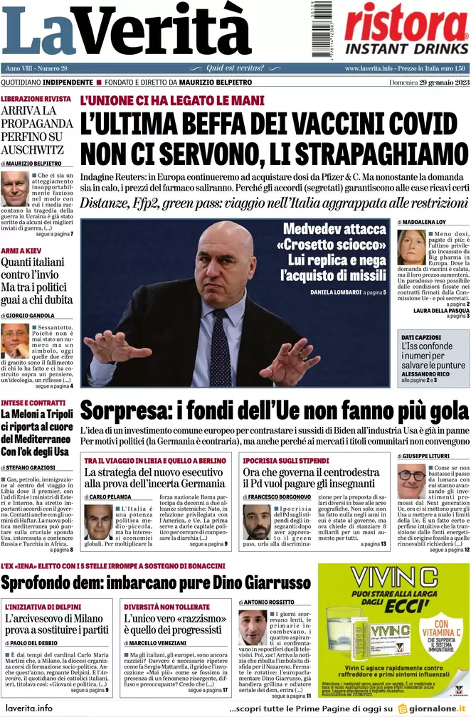 Prime pagine giornali 29 gennaio 2023. 100 giorni di Meloni e paura anarchici