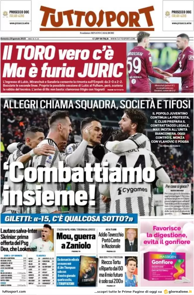Prime pagine giornali 29 gennaio 2023. 100 giorni di Meloni e paura anarchici