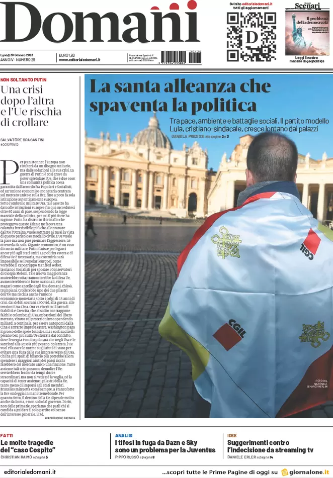 Prime pagine giornali 30 gennaio 2023. Meloni: linea dura con gli anarchici